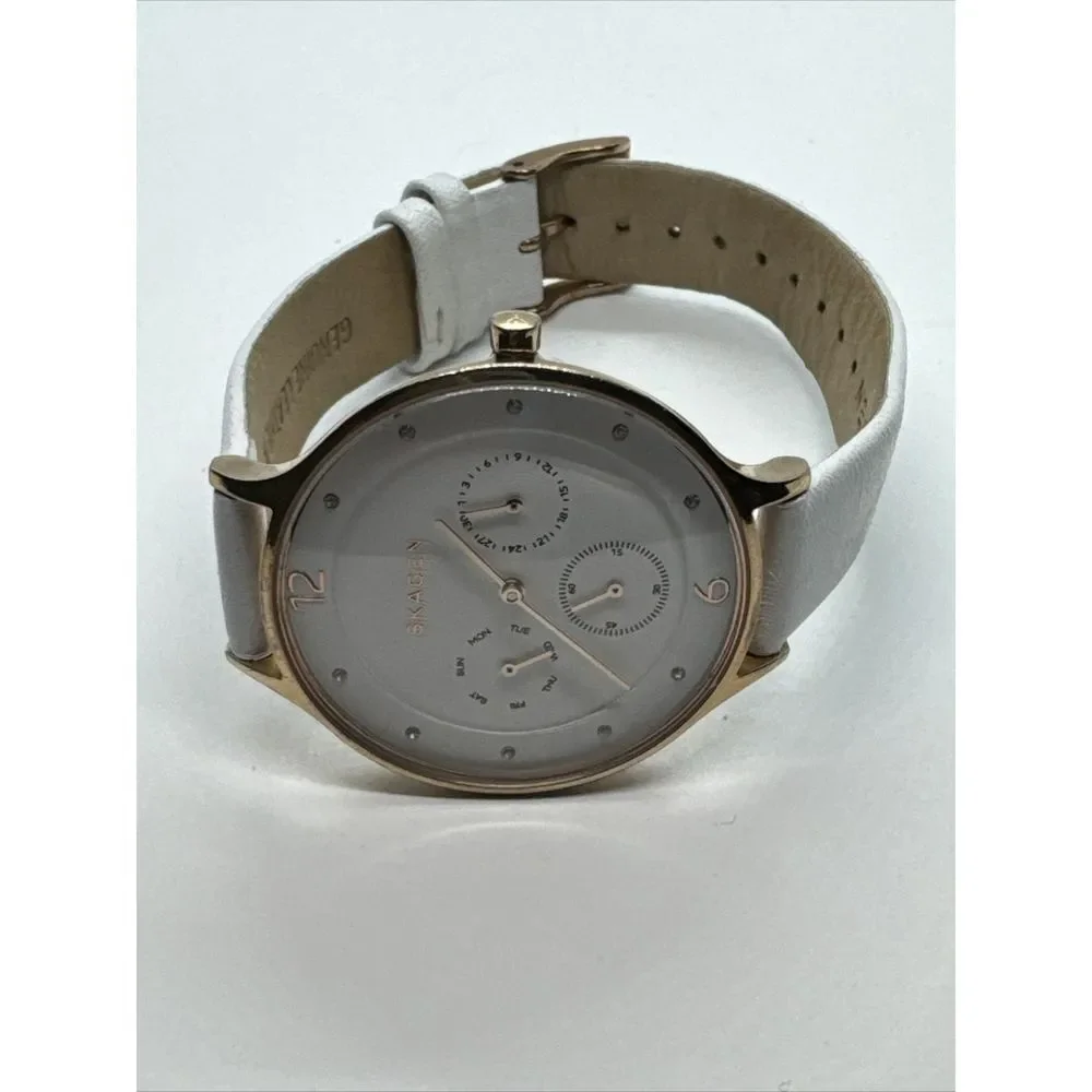 Skagen SKW2311 Women's White Leather Strap Analog Dial Quartz Wrist Watch JNA917